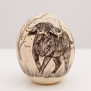HAND PAINTED & CARVED OSTRICH EGG  LIGHT