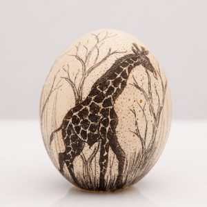 HAND PAINTED & CARVED OSTRICH EGG  LIGHT
