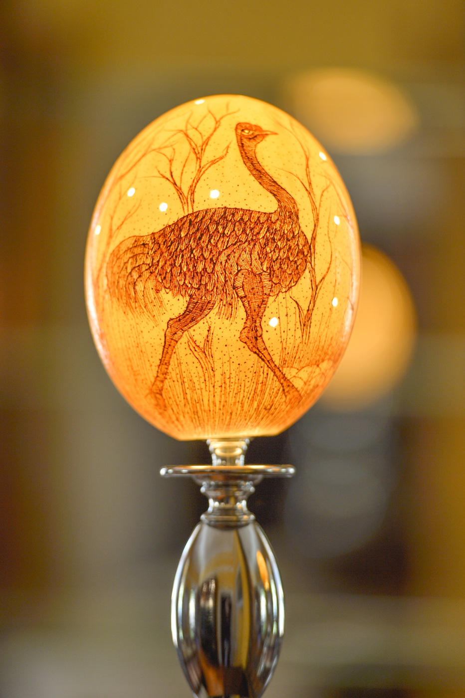HAND PAINTED & CARVED OSTRICH EGG LIGHT - Image 2